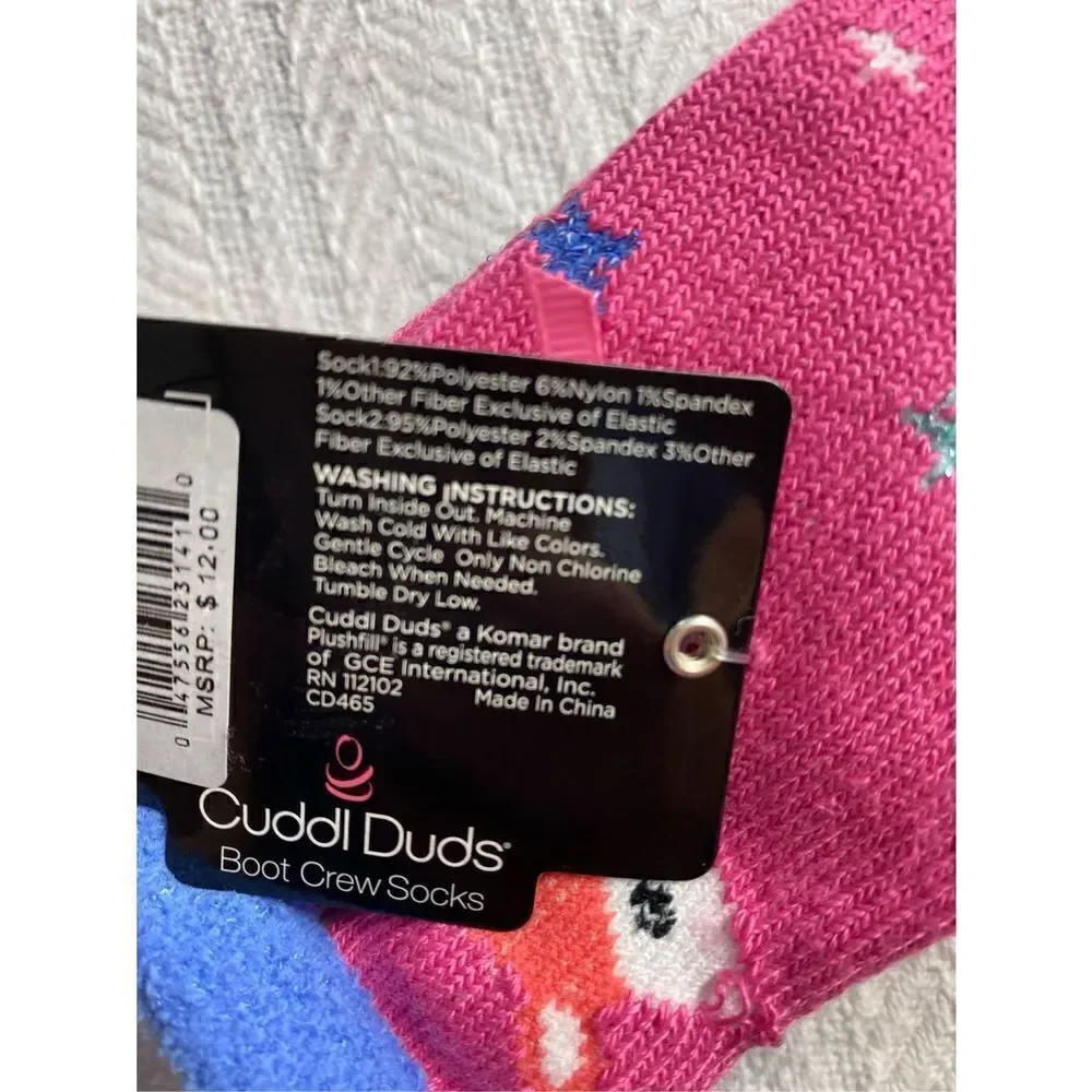 Cuddl Duds Girls Shoe Size 9-4 Boot Crew Socks - 2 - 2 Packs